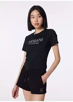 Черная женская футболка с круглым вырезом с принтом 3DYT13 Armani Exchange, черный