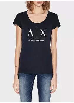 Черная женская футболка с круглым вырезом с принтом 8NYT70 Armani Exchange, черный