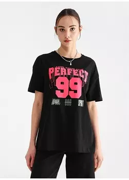 Черная женская футболка с круглым вырезом с принтом Fabrika Sports