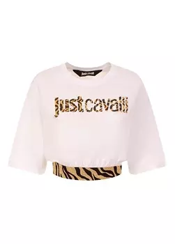 Черная женская футболка с круглым вырезом с принтом Just Cavalli