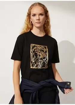 Черная женская футболка с круглым вырезом с принтом People By Fabrika