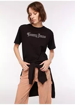 Черная женская футболка с круглым вырезом с принтом Tommy Jeans