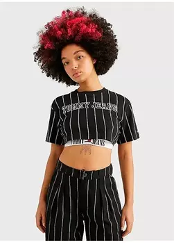 Черная женская футболка с круглым вырезом с принтом Tommy Jeans