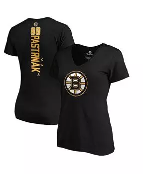 Черная женская футболка с v-образным вырезом и логотипом David Pastrnak Boston Bruins Playmaker Fanatics, черный