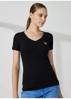 Черная женская футболка с V-образным вырезом W2YI45J1314JBLK Guess, черный