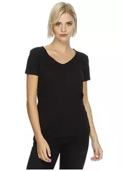 Черная женская футболка с V-образным вырезом Mavi