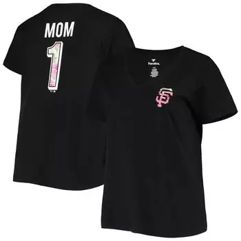 Черная женская футболка San Francisco Giants большого размера #1 Mom 2-Hit с v-образным вырезом