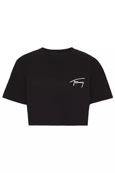 Черная женская футболка стандартного кроя с круглым воротником Tommy Jeans, черный