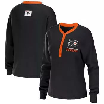 Черная женская футболка WEAR by Erin Andrews Philadelphia Flyers Waffle Henley с длинным рукавом