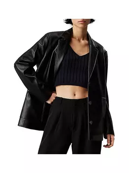 Черная женская кожаная куртка Calvin Klein