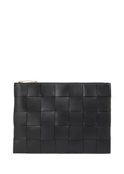 Черная женская кожаная ручная портфель среднего размера с кассетой Bottega Veneta