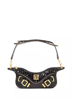 Черная женская кожаная сумка blaze с текстурой крокодила Balmain