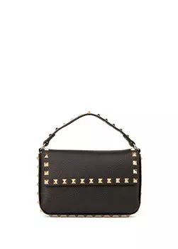 Черная женская кожаная сумка через плечо rockstud Valentino Garavani