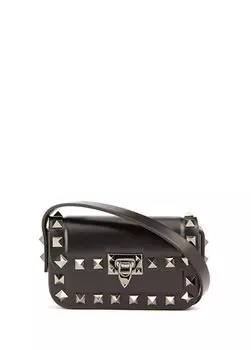 Черная женская кожаная сумка через плечо Valentino Garavani