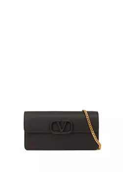 Черная женская кожаная сумка через плечо vlogo Valentino Garavani