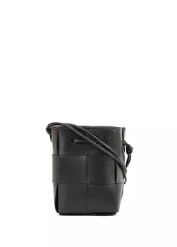 Черная женская кожаная сумка mini cassette на шнурке Bottega Veneta