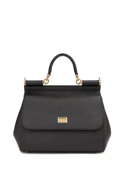 Черная женская кожаная сумка sicily среднего размера Dolce&Gabbana