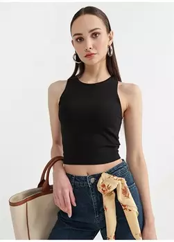 Черная женская майка в рубчик с круглым вырезом Fabrika