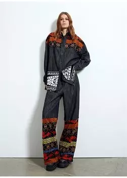 Черная женская рубашка с обычным рубашочным воротником с рисунком CMKD03131 Akep, черный