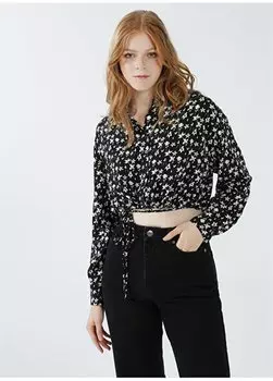 Черная женская рубашка с воротником рубашки с рисунком K-EFNA Aeropostale, черный