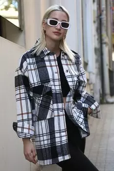 Черная женская рубашка в клетку MG1915 MADMEXT