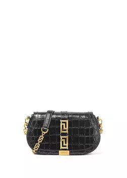 Черная женская сумка через плечо из фактурной кожи крокодила Versace