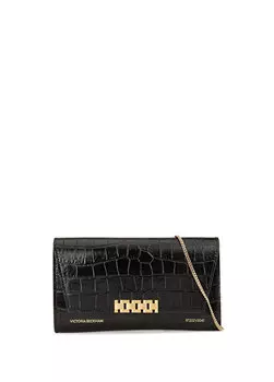Черная женская сумка из кожи с текстурой крокодила Victoria Beckham