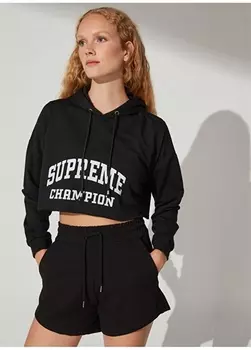 Черная женская толстовка обычного кроя с капюшоном и принтом People By Fabrika