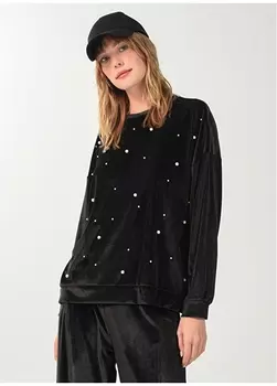 Черная женская толстовка с круглым вырезом и вышивкой NGSTYLE