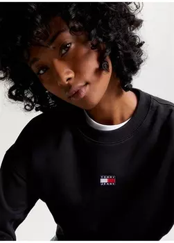 Черная женская толстовка с круглым вырезом с принтом Tommy Jeans