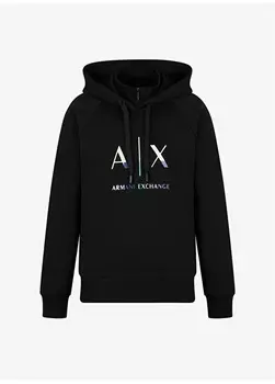 Черная женская толстовка с воротником с капюшоном и принтом Armani Exchange