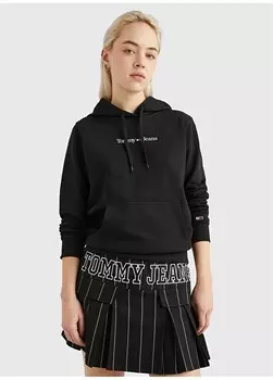 Черная женская толстовка с воротником с капюшоном и принтом Tommy Jeans