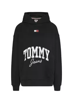 Черная женская толстовка с воротником с капюшоном и принтом Tommy Jeans