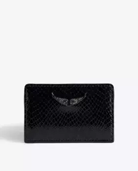 Черная женская визитница из глянцевой кожи с тиснением ZV Pass Zadig & Voltaire, черный