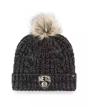 Черная женская вязаная шапка Brooklyn Nets Meeko с манжетами и помпоном '47 Brand, черный