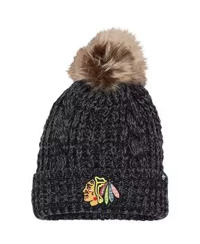 Черная женская вязаная шапка Chicago Blackhawks Meeko с манжетами и помпоном '47 Brand, черный