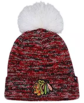 Черная женская вязаная шапка Chicago Blackhawks с тройным крестом на манжетах и помпоном '47 Brand, черный