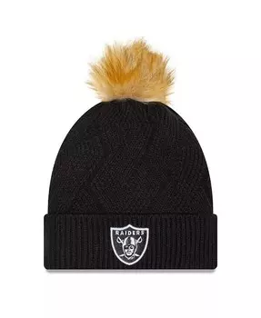 Черная женская вязаная шапка с манжетами и помпоном Las Vegas Raiders Snowy New Era, черный