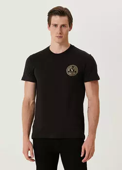 Черная золотая футболка с вышитым логотипом Versace Jeans Couture
