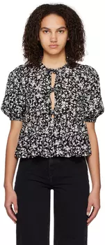 Черно-белая блуза с баской GANNI