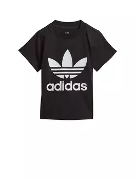 Черно-белая детская футболка из хлопка с крупным логотипом Adidas