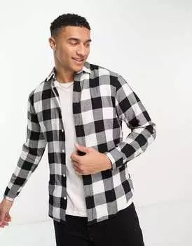 Черно-белая фланелевая рубашка в клетку цвета буйвола Jack & Jones Essentials