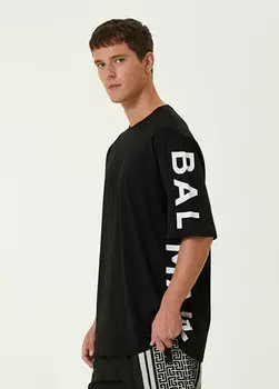 Черно-белая футболка из органического хлопка с принтом логотипа Balmain