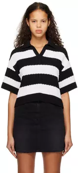 Черно-белая футболка-поло в полоску Juun.J