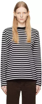 Черно-белая футболка с длинным рукавом из трехцветной лисы Maison Kitsune