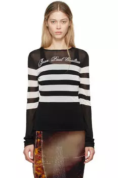 Черно-белая футболка с длинным рукавом «The Knit Signature Marinire» Jean Paul Gaultier