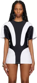 Черно-белая футболка со вставками Mugler