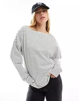 Черно-белая футболка в полоску с длинными рукавами и вырезом ASOS DESIGN