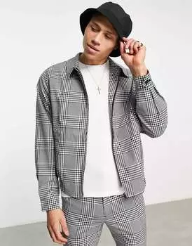 Черно-белая клетчатая куртка в стиле Харрингтон Smart Coord ASOS