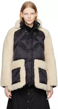 Черно-белая куртка из искусственной овчины со вставками sacai